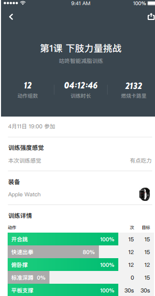 咕咚app AppleWatch全新交互课程推出 网友：最严私教出世