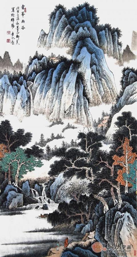 许吉尔四尺竖幅新品仿古山水画作品《云峰幽谷(易从网)热销中可