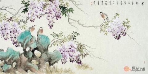 名家国画紫藤图，美女画家许芬紫藤花鸟画赏析