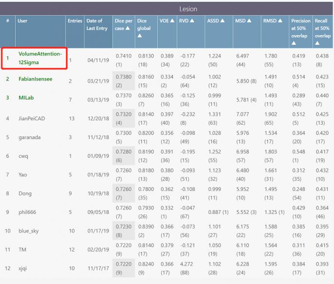 世界第一！ 图玛深维深度学习架构横扫肿瘤检测分割竞赛排行榜