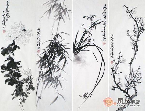 书房挂画推荐：古典诗人郑晓京作品 四君子梅兰竹菊