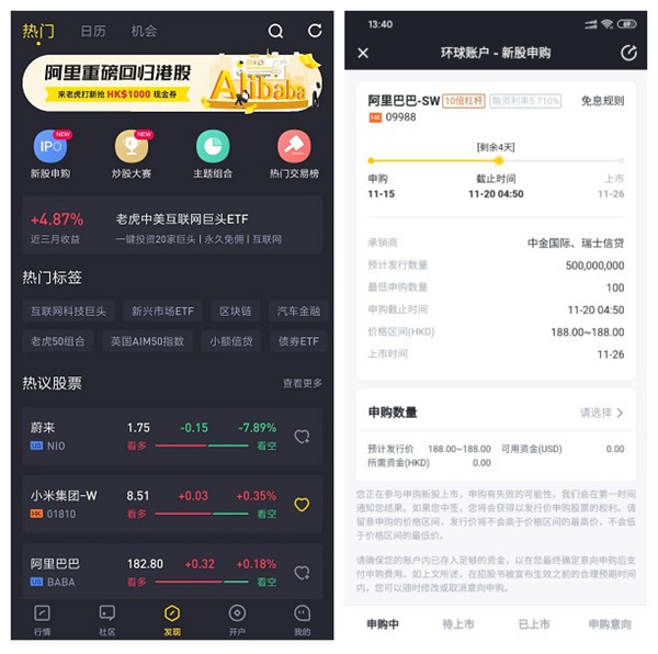 老虎证券已开启阿里巴巴打新通道 3项重磅福利等你来拿