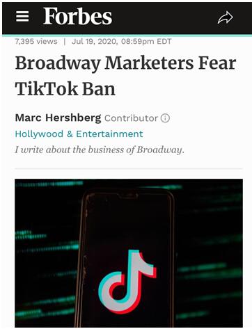 TikTok被禁传闻引发百老汇担忧：营销效果太好，同类产品没法比