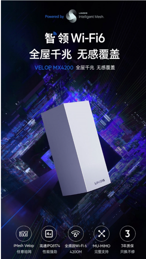 LINKSYS Velop MX4200 WiFi-6 三频分布式MESH路由器上市