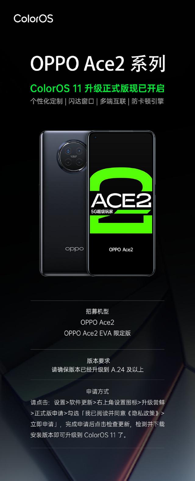 适配再提速，Ace2系列ColorOS 11 正式版开始推送