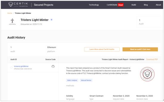 美国安全审计公司CERTIK完成去中心化借贷协议TLC智能合约代码审计