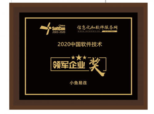 小鱼易连荣膺“2020年中国软件技术领军企业奖”