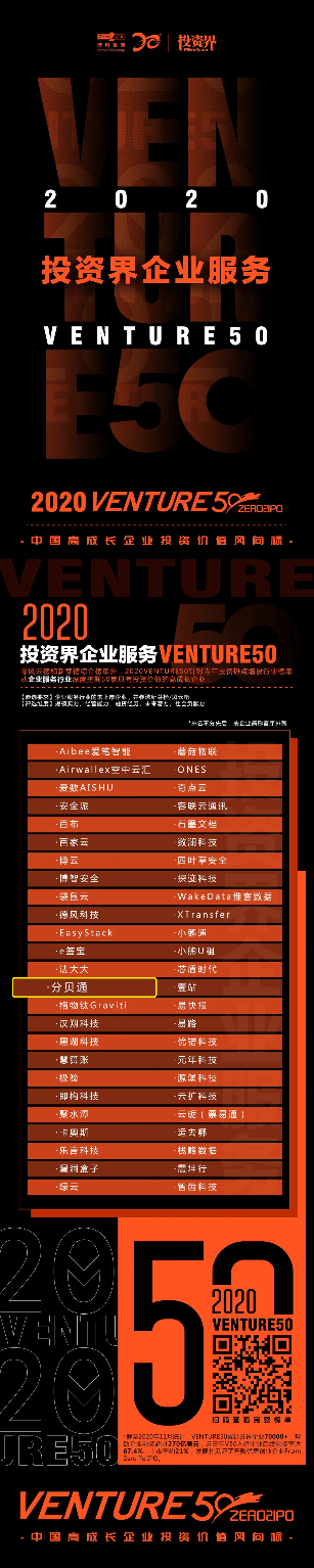 分贝通荣获2020投资界企业服务Venture50强