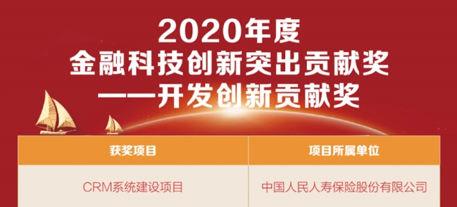 亚信科技助力人保寿险CRM项目荣获“2020金融科技创新突出贡献奖”