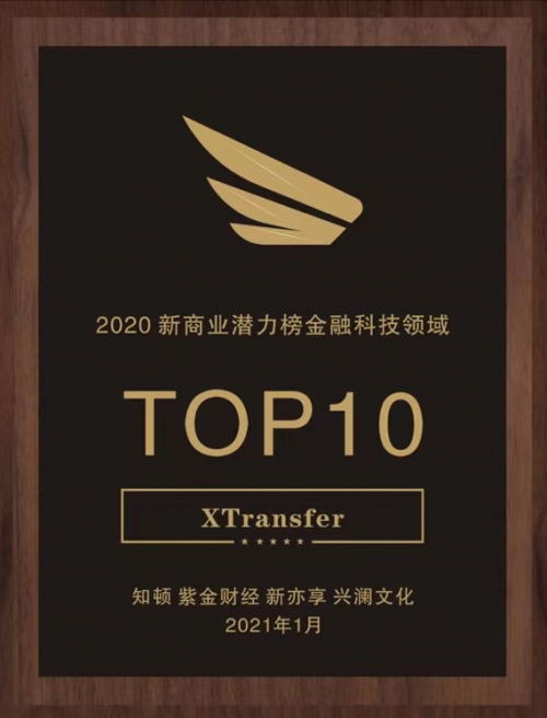 入榜“2020新商业潜力榜金融科技领域TOP10”，XTransfer再获认可