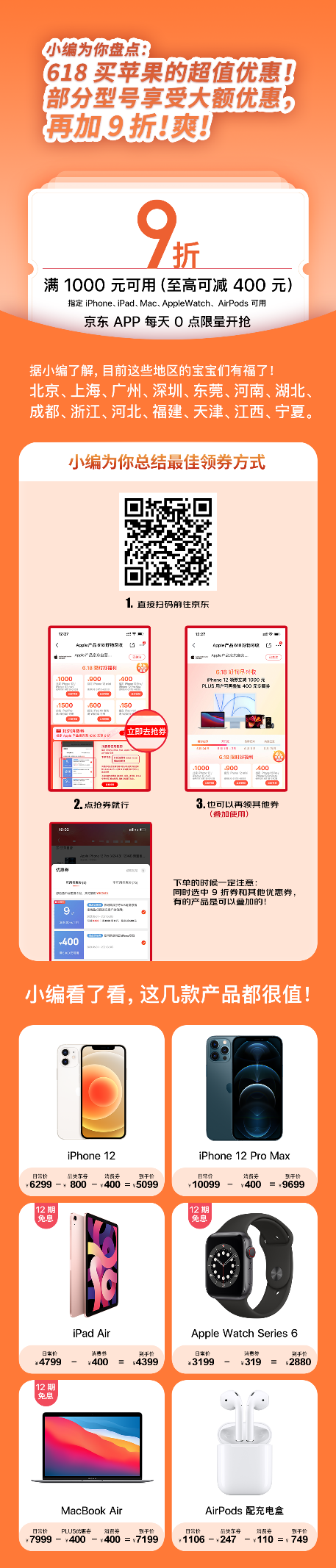 618想买Apple产品的看过来，这些城市的用户可抢9折消费券