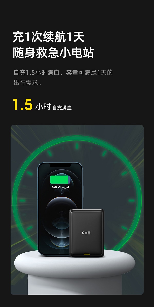 Aohi新品磁吸充电宝，小如名片，iPhone12/13的第二块电池