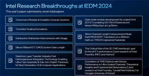 英特尔IEDM 2024技术突破：超快速芯片间封装、业界首创晶体管、减成法钌互连