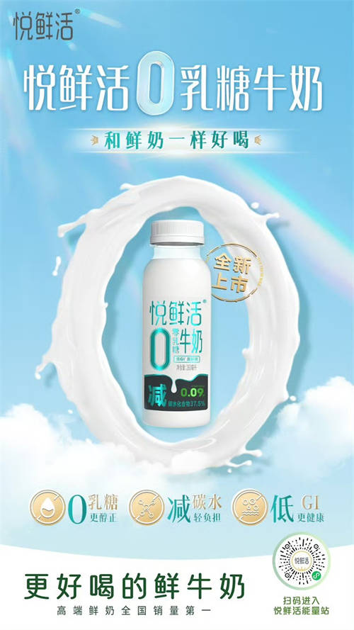 健康加分就选悦鲜活0乳糖牛奶，全新上市等你来尝