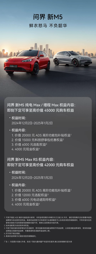 岁末年初疯狂购车季，问界新M5实力宠粉下定即送4.5万权益！