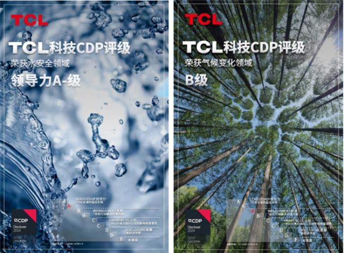 TCL科技荣获CDP水安全领域领导力级别（A-）评分，气候变化领域得管理级别最高（B）评分